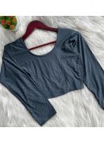 Cotton Grey Daily Wear Round Neck Readymade Blouse